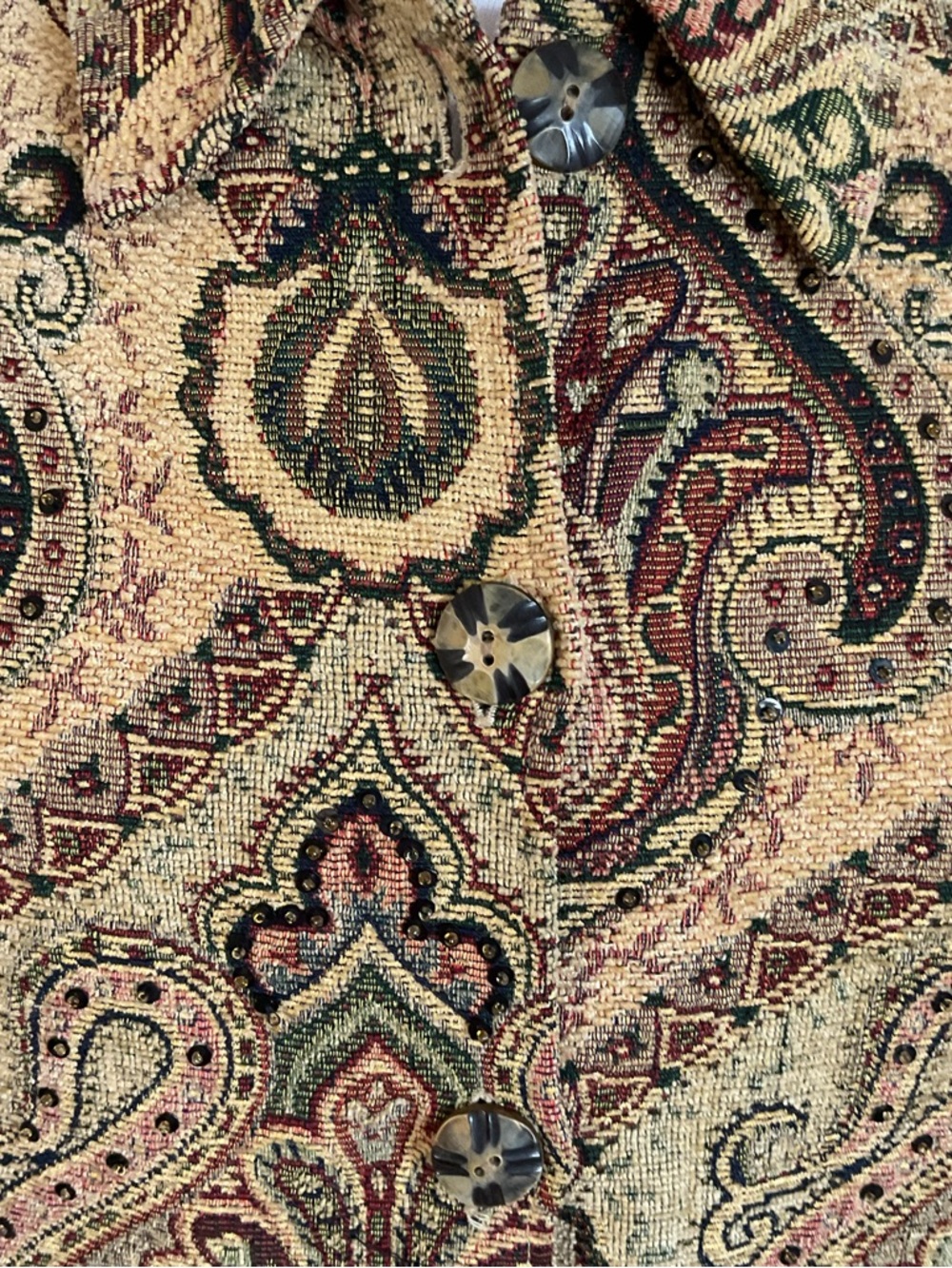 Eunise Beige Paisley Jacket Small Earth Tone Boho Structured Rayon Blend India - Picture 3 of 6